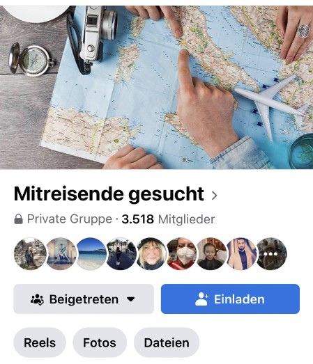 Facebook Gruppe Mitreisende gesucht