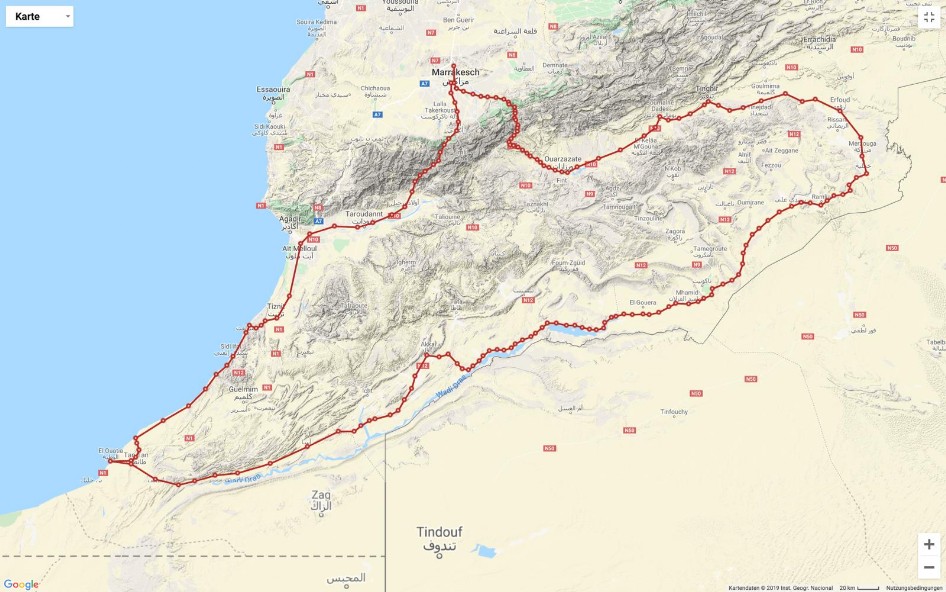 Geplante Route Marokko 2023